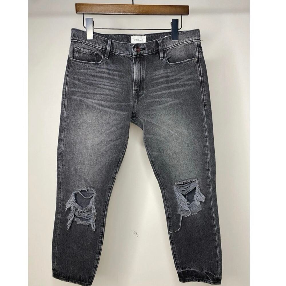 FRAME Le Garçon Crop Jeans Sz28 Mide‎ Rise Black Distressed Cropped Goth Denim